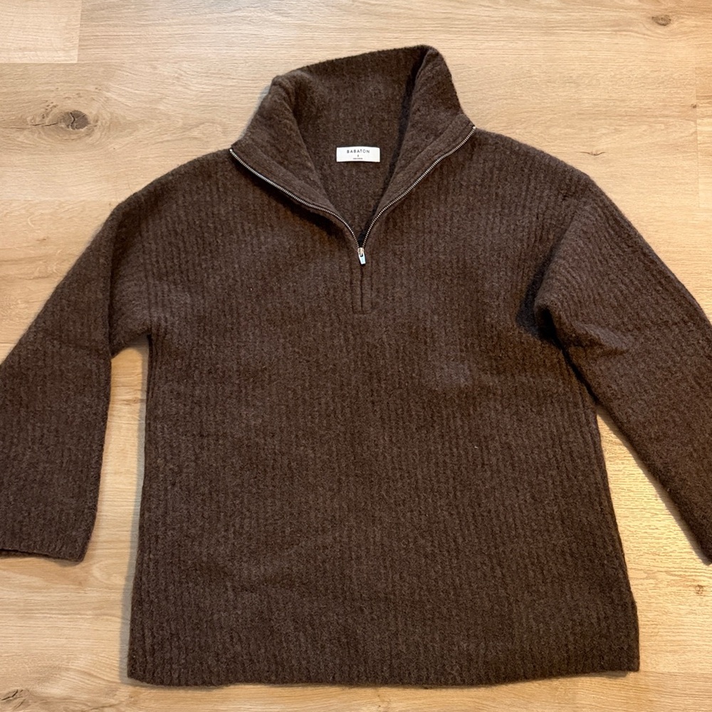Aritzia Babaton Brown Quarter-Zip Sweater